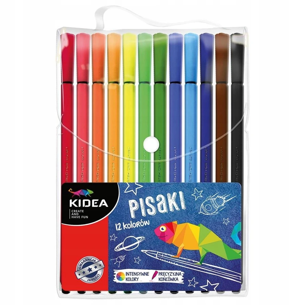 Kidea Mokykliniai flomasteriai, 12 spalvų, plonas galiukas
