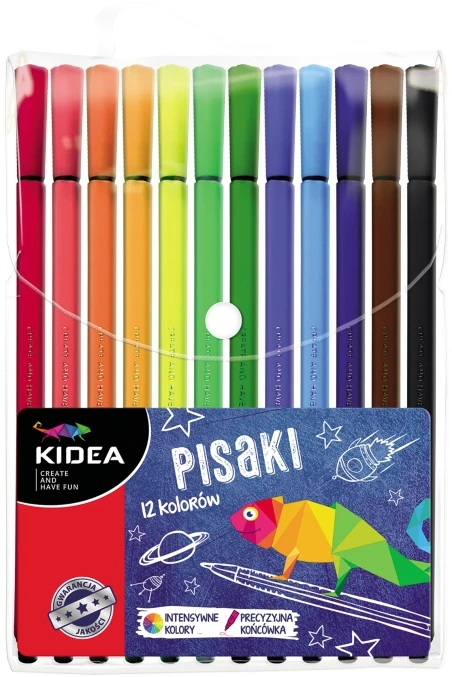 Kidea Mokykliniai flomasteriai, 12 spalvų, plonas galiukas