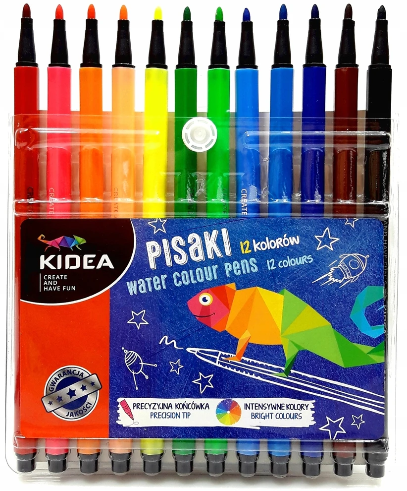 Kidea Mokykliniai flomasteriai, 12 spalvų, plonas galiukas