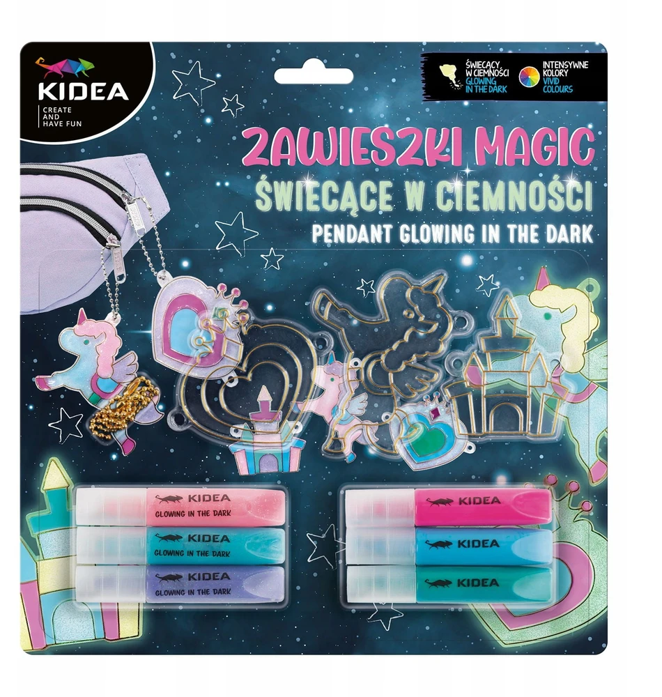Kidea PLASTIKINIS RINKINYS VAIKAMS KŪRYBINGUMUI Magic švytinčių pakabukų rinkinys
