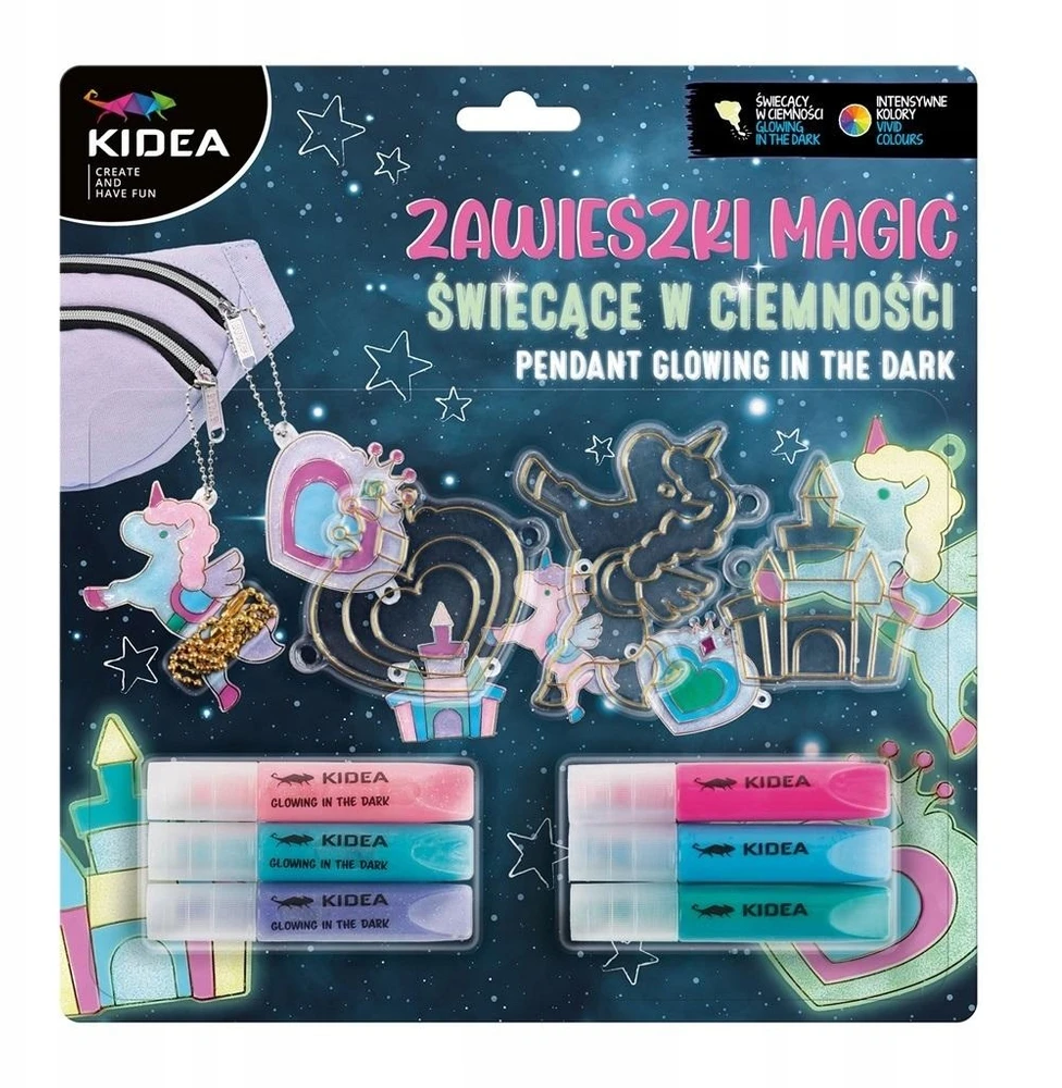 Kidea PLASTIKINIS RINKINYS VAIKAMS KŪRYBINGUMUI Magic švytinčių pakabukų rinkinys