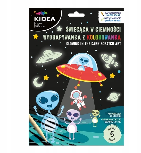 KIDEA Tamsoje šviečiantis braižymo žaidimas su erdvės spalvinimo puslapiu