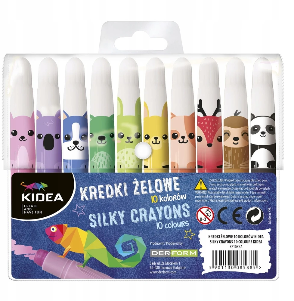 Derform Kidea Želės pieštukai "silky Zoo" 10 spalvų su suktuku