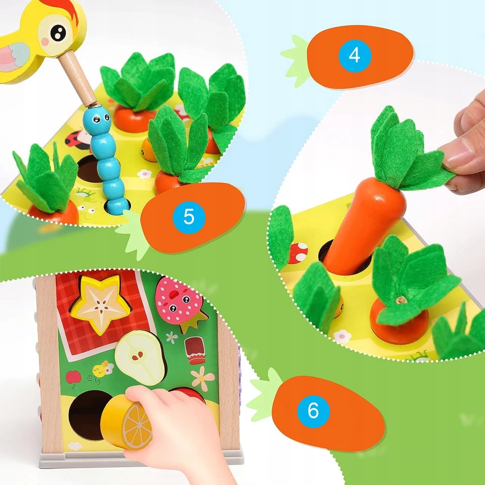 Kidino Mokomasis sensorinis kubas Medinis Montessori rūšiuotojas Pagauk kirminą