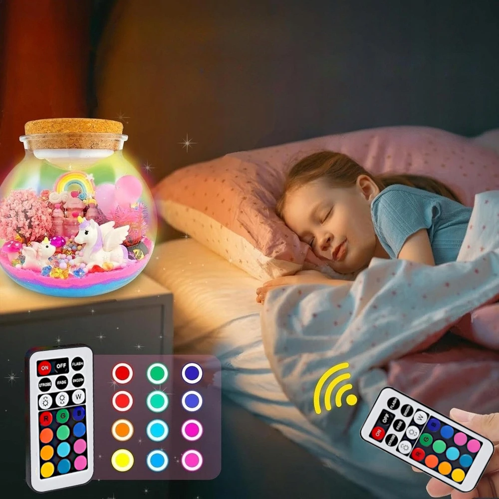 KIDINO UNICORN SET CREATIVE MAGICAL TERRARUIM LED NAKTINĖ LEMPA DOVANA