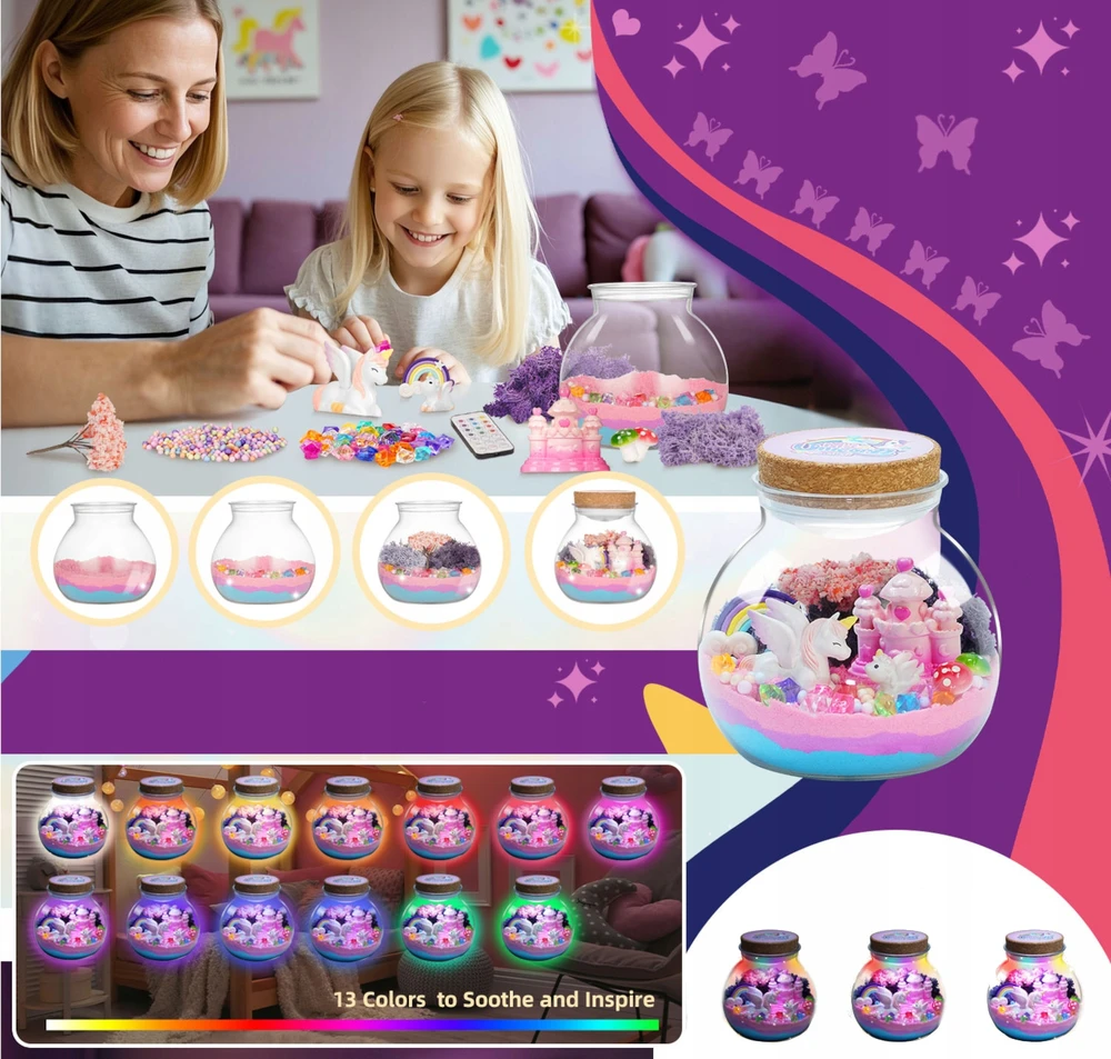 KIDINO UNICORN SET CREATIVE MAGICAL TERRARUIM LED NAKTINĖ LEMPA DOVANA