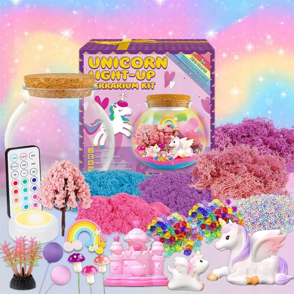 KIDINO UNICORN SET CREATIVE MAGICAL TERRARUIM LED NAKTINĖ LEMPA DOVANA