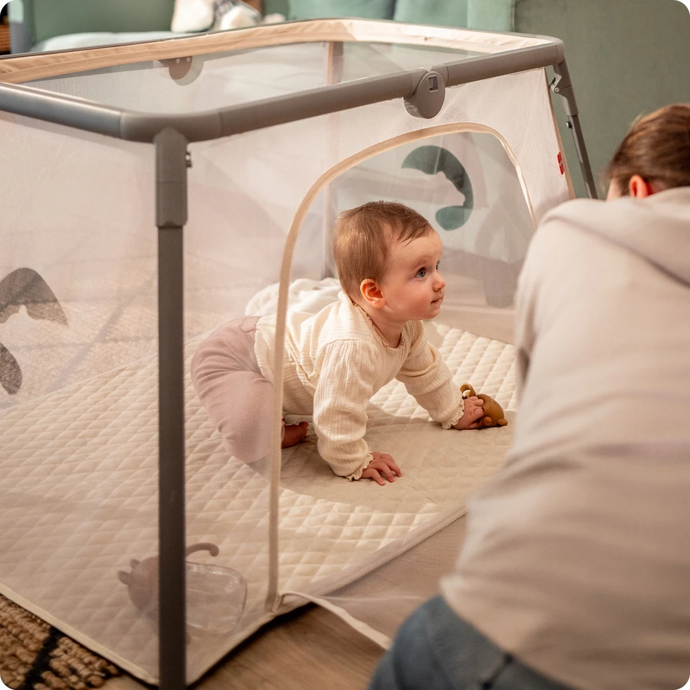 Kidnort 2 viename kelioninė lovelė ir maniežas, sulankstomas, nešiojamas, Bleke pilkos spalvos čiužinys