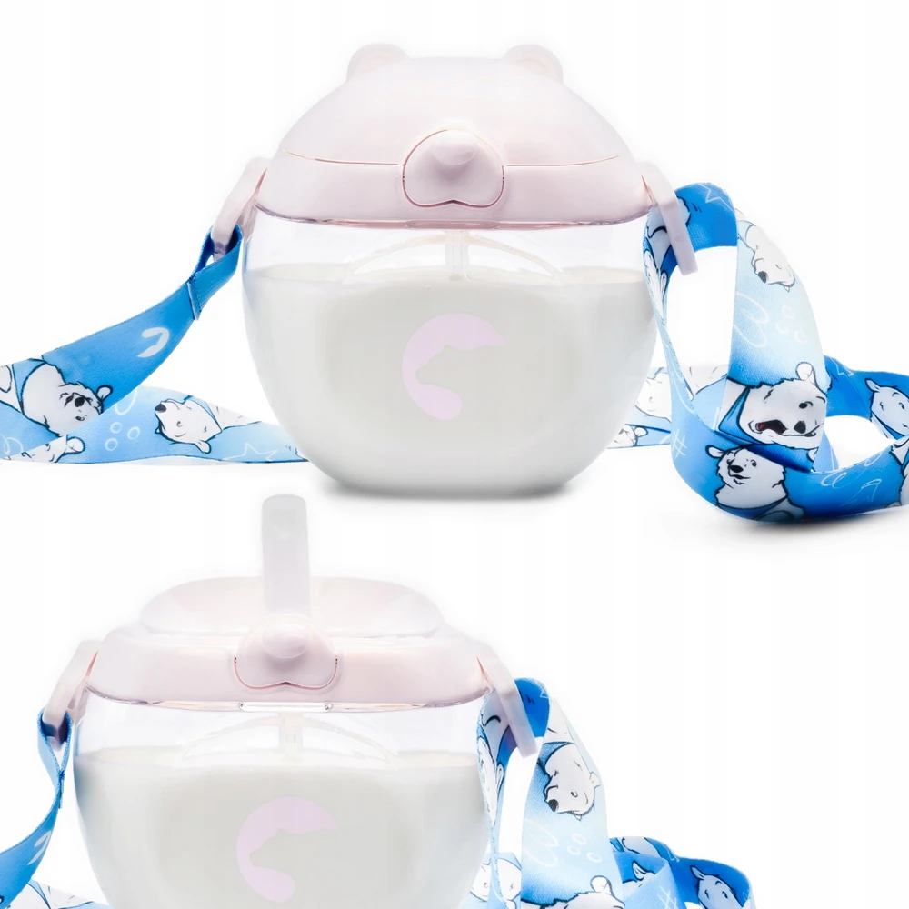 Kidnort Baer vaikiškas vandens butelis 300ml Rožinė 6M+ Tritan Straw Lanyard BE BPA
