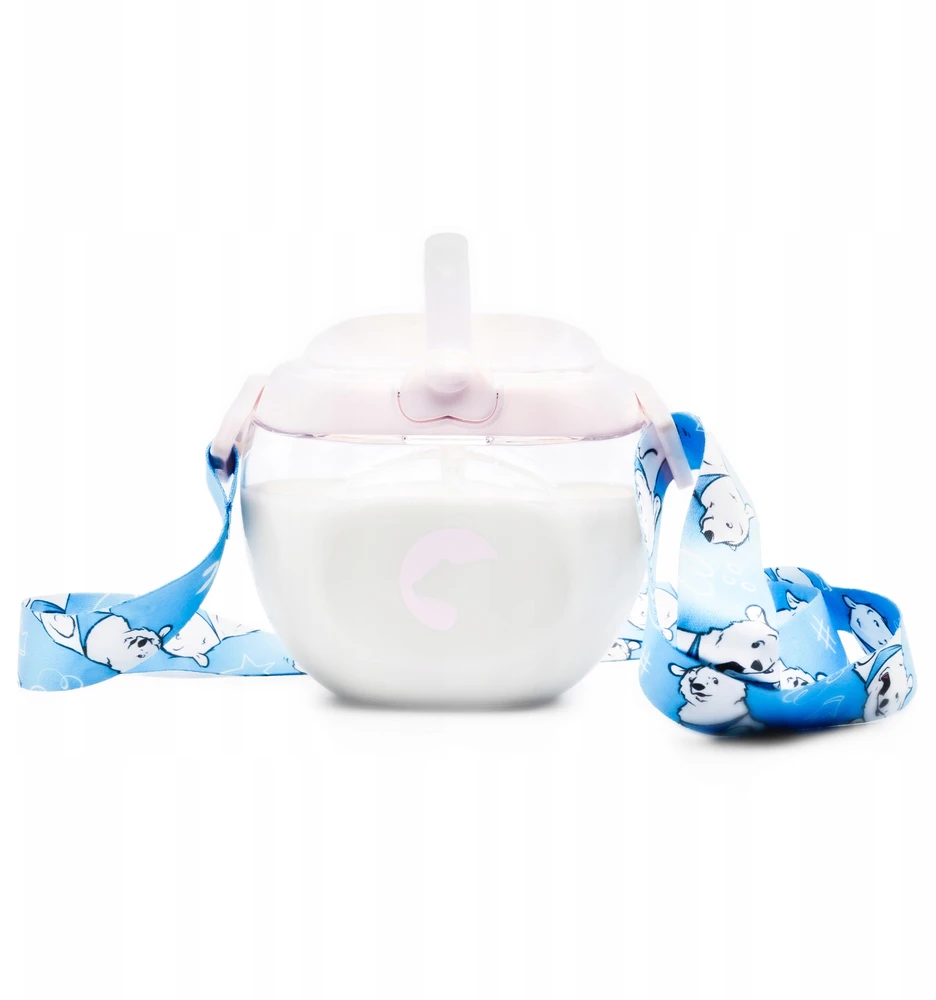 Kidnort Baer vaikiškas vandens butelis 300ml Rožinė 6M+ Tritan Straw Lanyard BE BPA