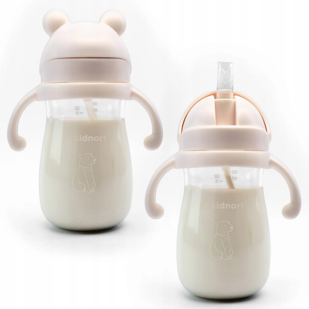Kidnort Bringebaer 300 ml neišsiliejantis buteliukas, rožinis, gravitacinis šiaudelis, 6m+ BE BPA
