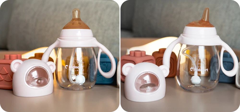 Kidnort Jordbaer buteliukas 300 ml rožinės spalvos 6M+ PPSU snapelis nuo pilvo dieglių šiaudelių BPA BE BPA