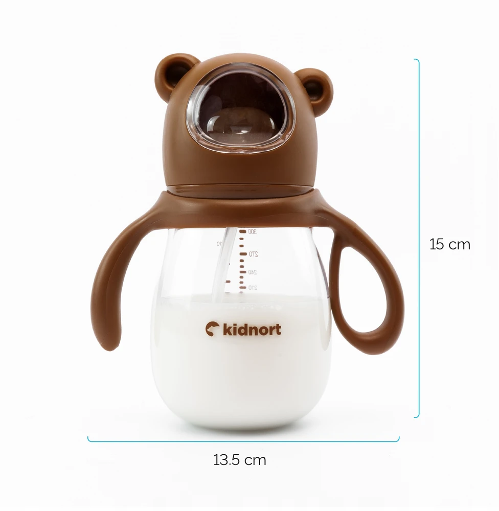 Kidnort Jordbaer buteliukas nuo pilvo dieglių 300 ml rudas 6M+ šiaudelis BE BPA