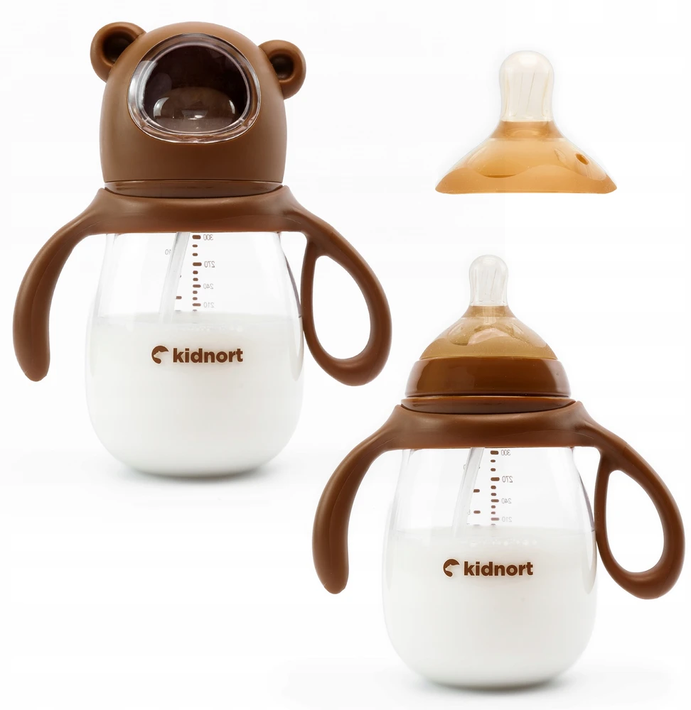 Kidnort Jordbaer buteliukas nuo pilvo dieglių 300 ml rudas 6M+ šiaudelis BE BPA