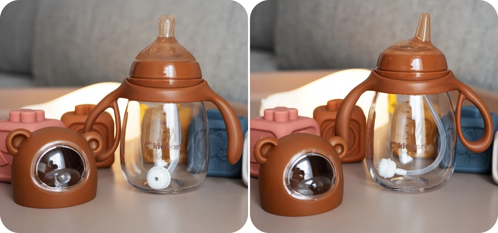 Kidnort Jordbaer buteliukas nuo pilvo dieglių 300 ml rudas 6M+ šiaudelis BE BPA