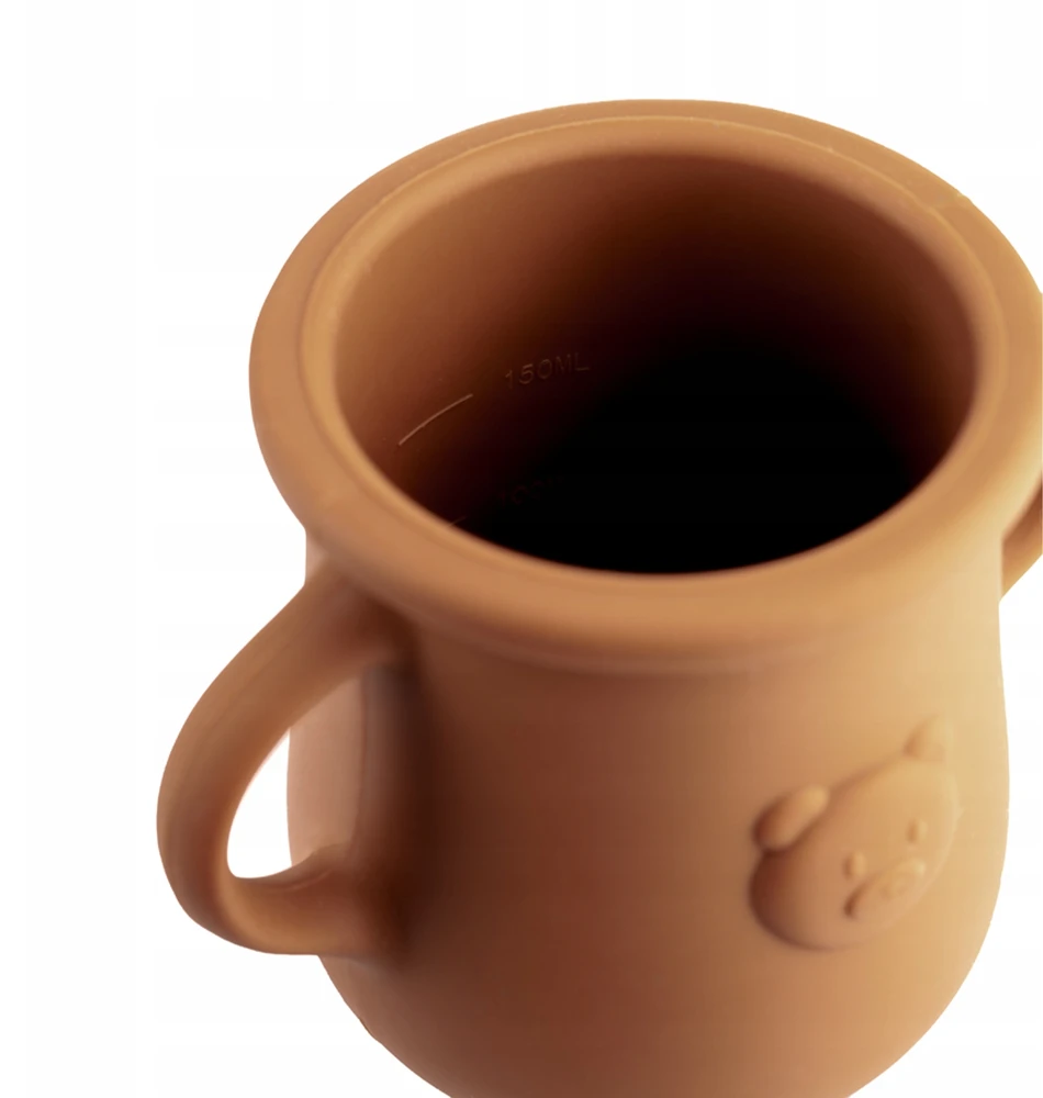 Kidnort SILIKONINIS PUODĖLIS su šiaudeliais ir RANKENĖMIS Vaikams 250ml Retter Brun