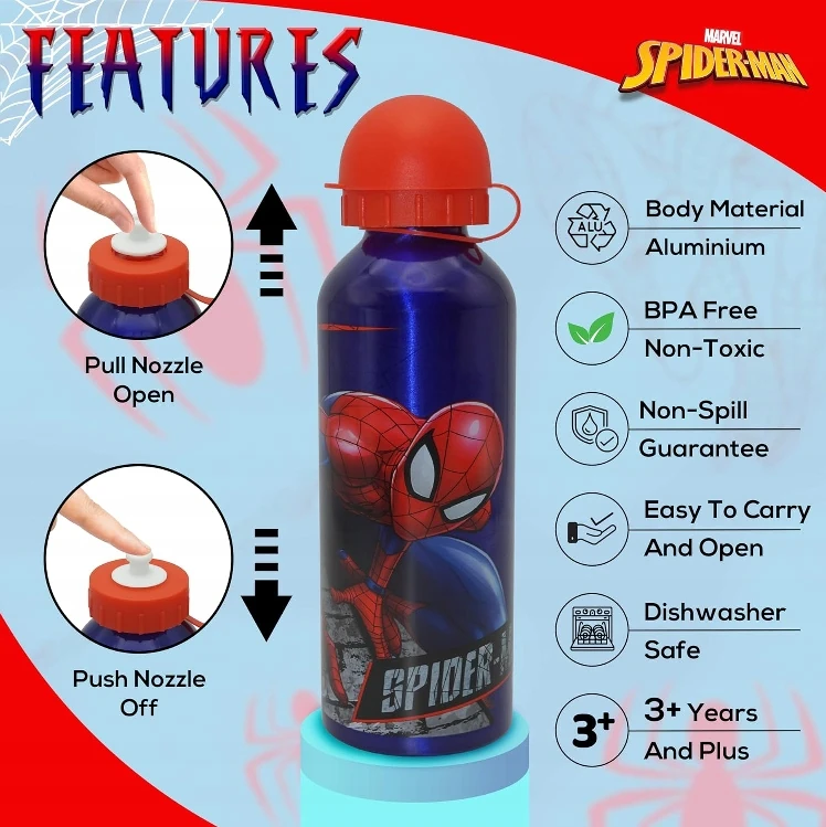 Kids Euroswan Aliumininis gertuvė "žmogus-voras" 500ml, raudona