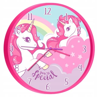 Kids Euroswan UNICORN sieninis laikrodis, kurio skersmuo 24 cm, skirtas vaikams