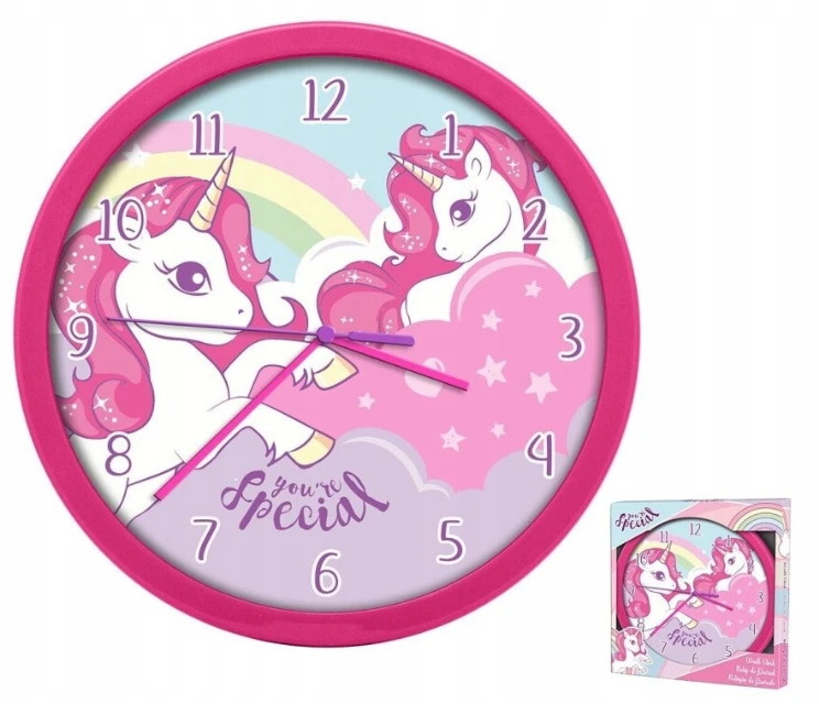 Kids Euroswan UNICORN sieninis laikrodis, kurio skersmuo 24 cm, skirtas vaikams