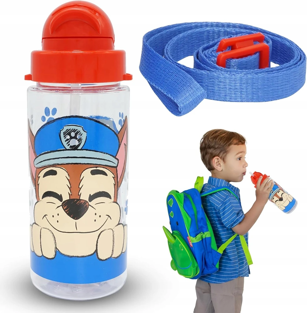 Kids Licensing Kids Euroswan Vandens buteliukas su šiaudeliu ir dirželiu "šunų Patrulis" Chase 500ml