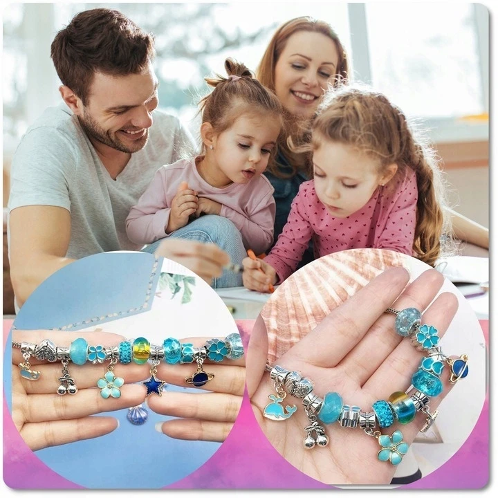 Kidsgifts Karoliukai, skirti apyrankėms gaminti, rinkinys Grandinėlės Charms Dovanų dėžutė