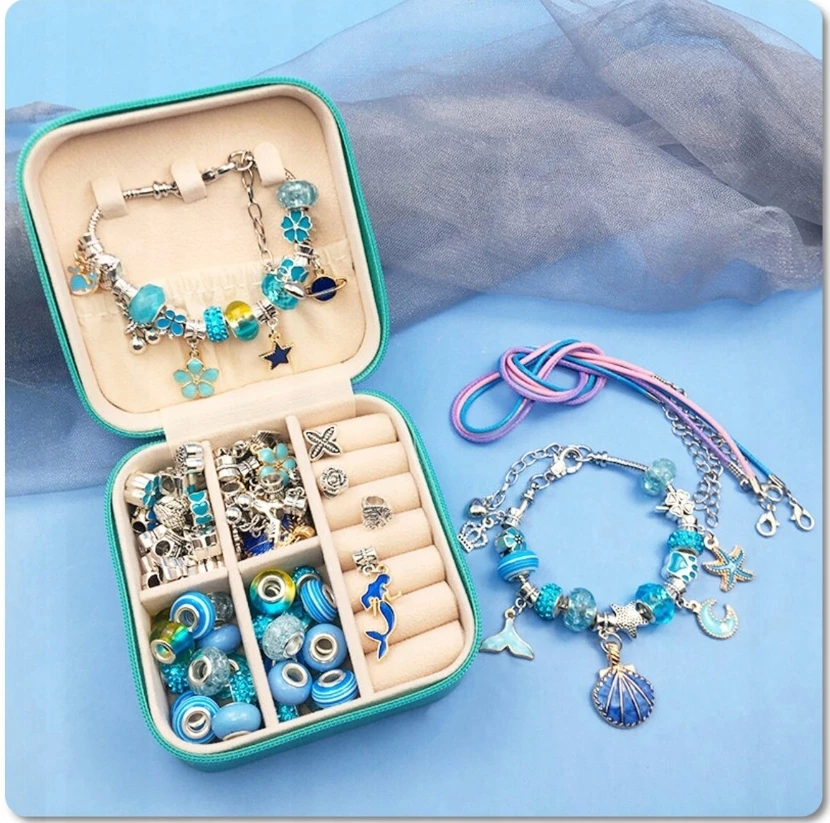 Kidsgifts Karoliukai, skirti apyrankėms gaminti, rinkinys Grandinėlės Charms Dovanų dėžutė