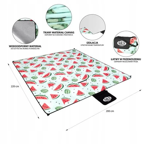 Kilimėlis iškyloms Nils Camp Watermelons NC2312, 220x200cm, PE+Alu