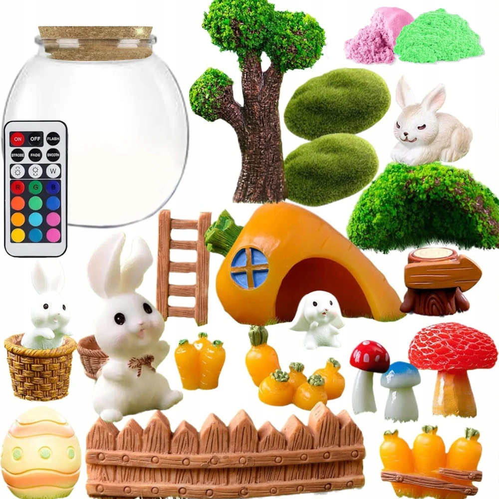 Kinderini KŪRYBINIS RINKINYS MAGICAL TERRARUIM RABBIT LED NAKTINĖ LAMP DOVANA VAIKAMS