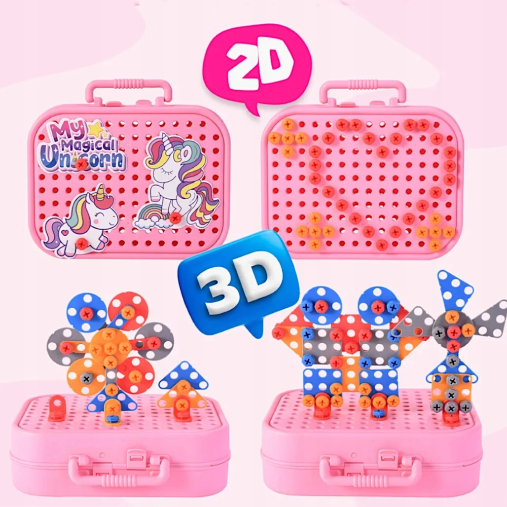 Kinderini UGDOMIEJI KONSTRUKCINIAI BLOKAI UNICORN 3D, skirti VERTI LAGAMINIU 298 vnt.