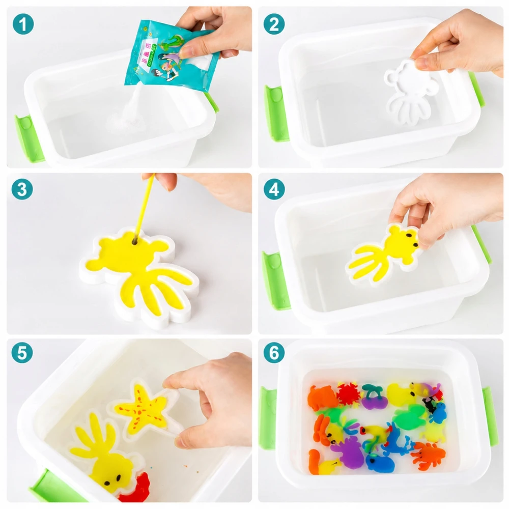 Kinderini VANDENS GELĖS MAGICAL VANDENS GELĖS FIGURĖLIŲ RINKINYS IŠ 12 SPALVINGŲ GELIŲ VAIKAMS