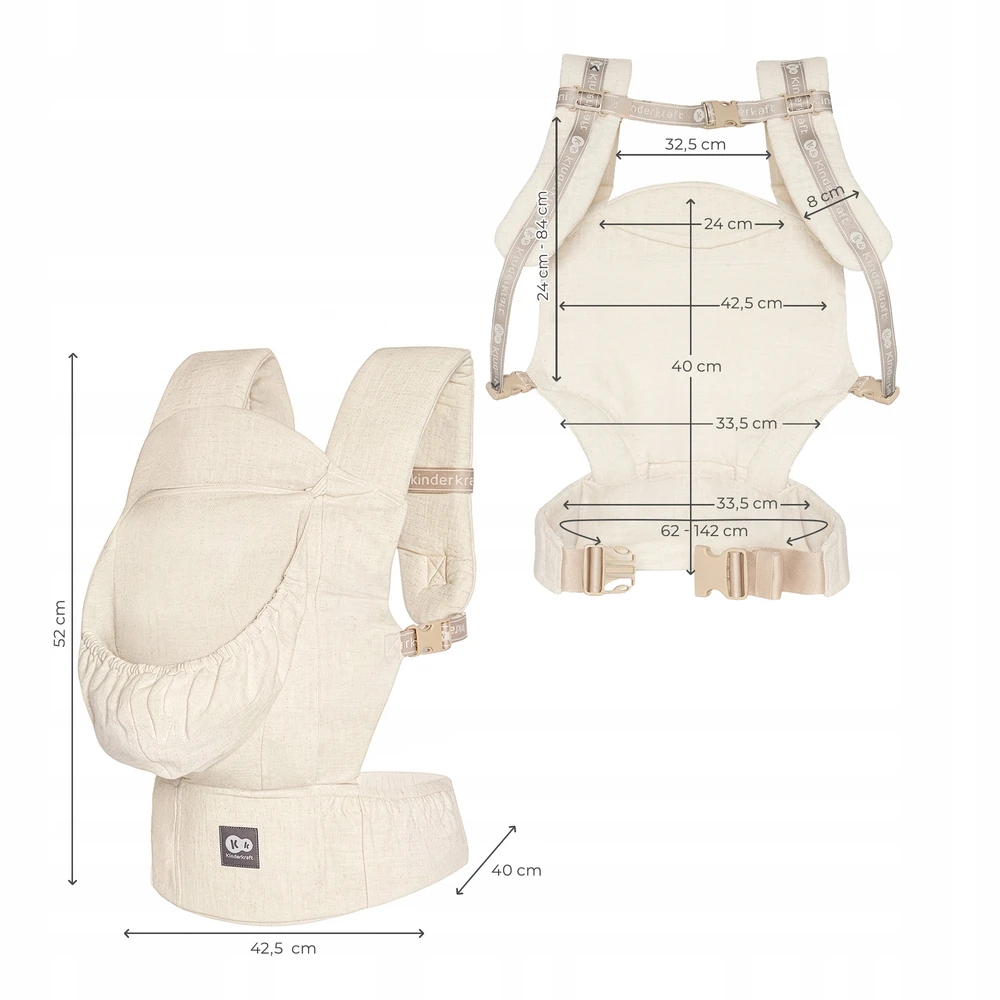 Kinderkraft ELARA - ergonomiška nešyklė iš lino ir medvilnės