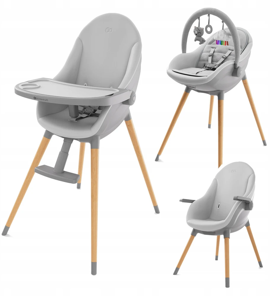 Kinderkraft FINI UP 3in1 maitinimo kėdutė, reguliuojamas padėklas, dirželiai