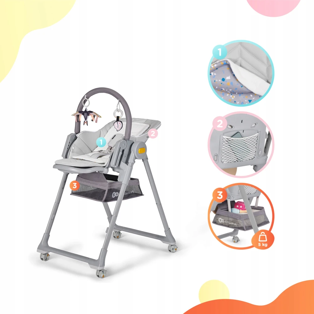 KINDERKRAFT maitinimo kėdutė/gultukas LASTREE, pilka