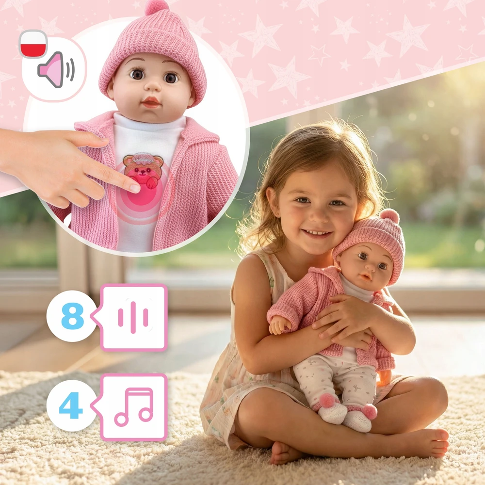 Kinderplay DIDELĖ 41 CM INTERAKTYVUS KALBĖJIMAS KŪDIKLIS KALBA REALIŠKAS MINKSUS ŽAIDIMAS