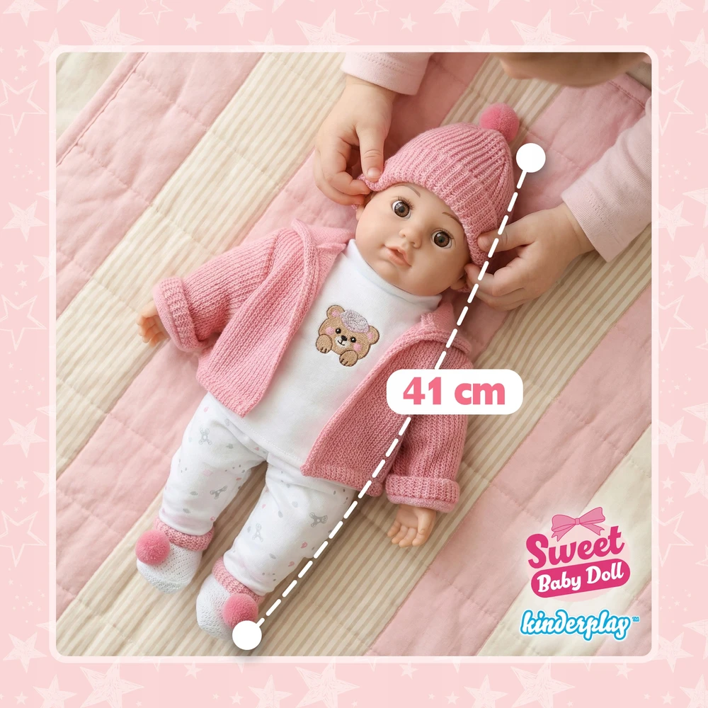 Kinderplay DIDELĖ 41 CM INTERAKTYVUS KALBĖJIMAS KŪDIKLIS KALBA REALIŠKAS MINKSUS ŽAIDIMAS