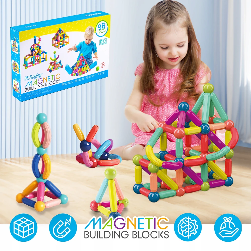 Kinderplay DIDŽIEJI MAGNETINIAI BLOKAI, KONSTRUKCIJA, MOKYMO LAIDOS, XXL LAZDOS, 98 vnt.