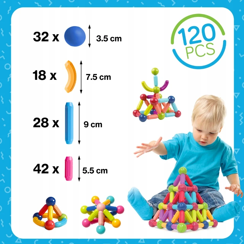 Kinderplay MAGNETINIAI KONSTRUKCINIAI BLAKAI DIDELI XXL 120 vnt