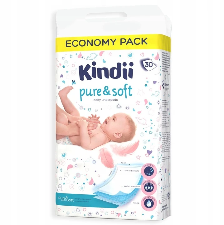 Kindii Pure&soft pervyniojimo paklotai 60x40cm, 30 vnt.