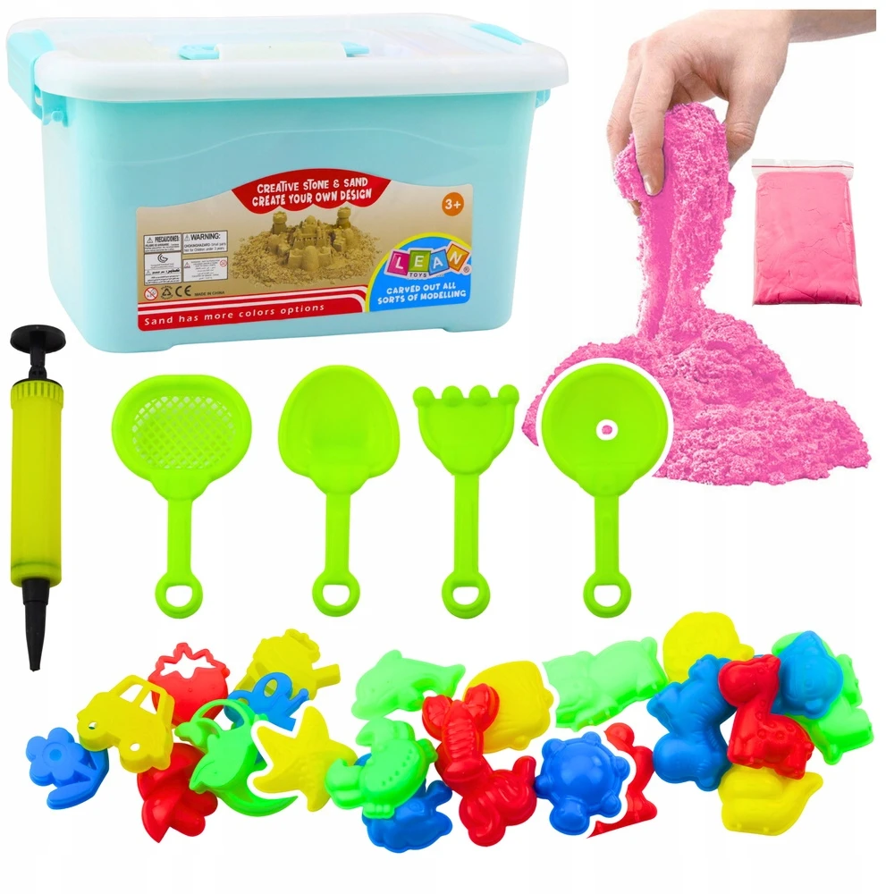 Dėlionė Lean Toys Kinetinio Smėlio Rinkinys 3kg su Formelėmis ir Pripučiama Lenta