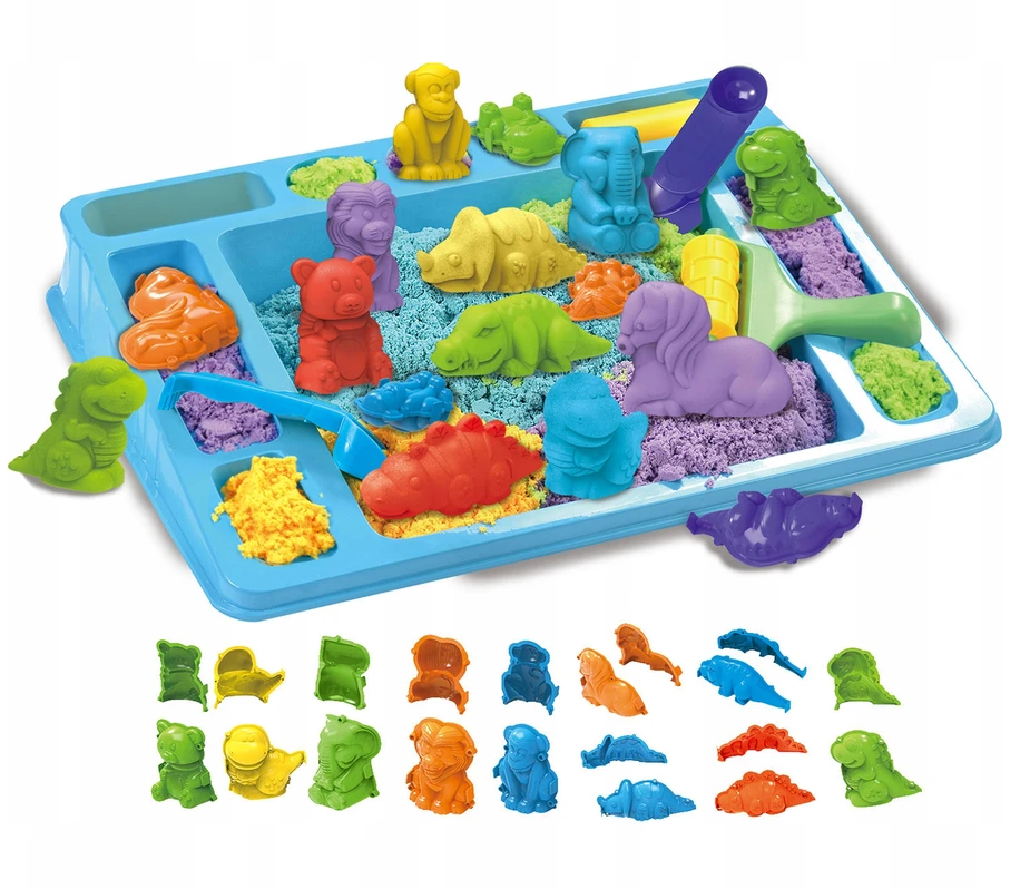 Kinetinis smėlis gyvūnai dinozaurai zoologijos sodas formelės rinkinys vaikams Click4Toys
