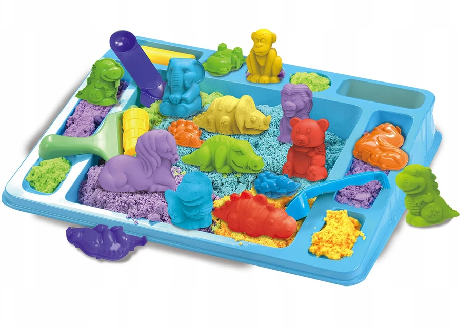 Kinetinis smėlis gyvūnai dinozaurai zoologijos sodas formelės rinkinys vaikams Click4Toys