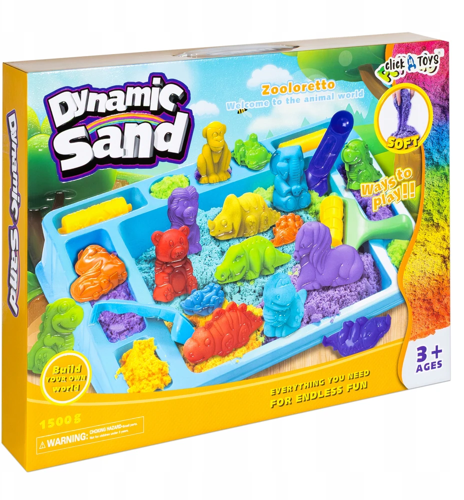 Kinetinis smėlis gyvūnai dinozaurai zoologijos sodas formelės rinkinys vaikams Click4Toys