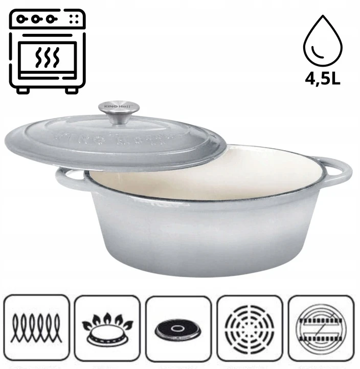 King Hoff Emaliuota ketaus skrudinimo keptuvė 30cm 5,5L OVALI INDUKCINĖ ORŠTINĖ