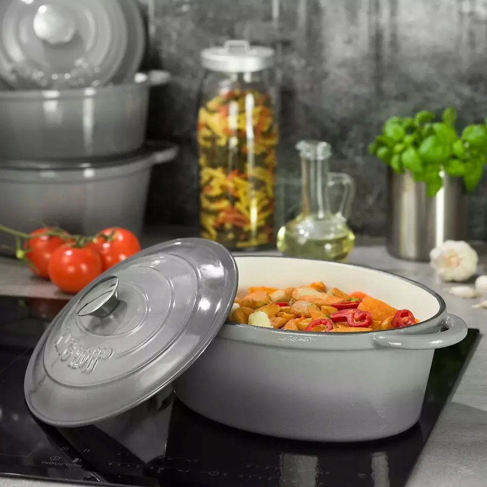 King Hoff Emaliuota ketaus skrudinimo keptuvė 33cm 6.2L OVALI INDUKCINĖ ORKA