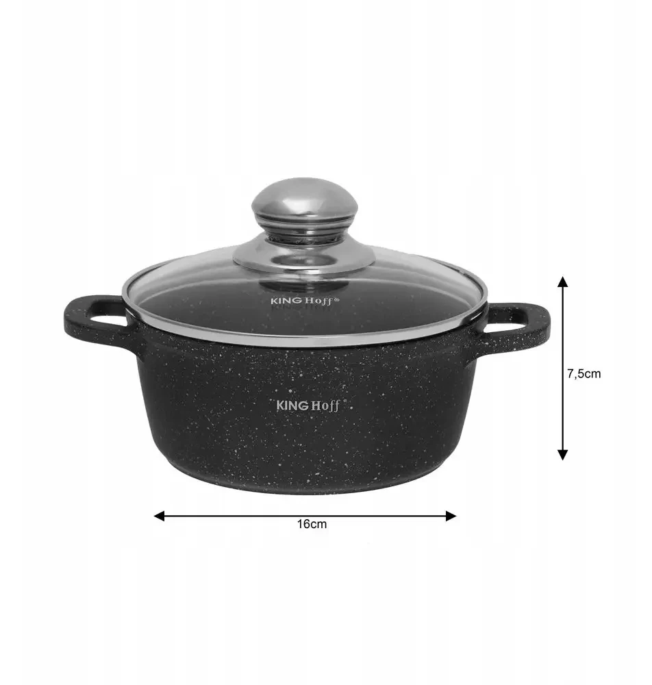King Hoff Puodas Puodas su marmurine danga, 16 cm skersmens, 1,3 l, juodas, „Kinghoff“