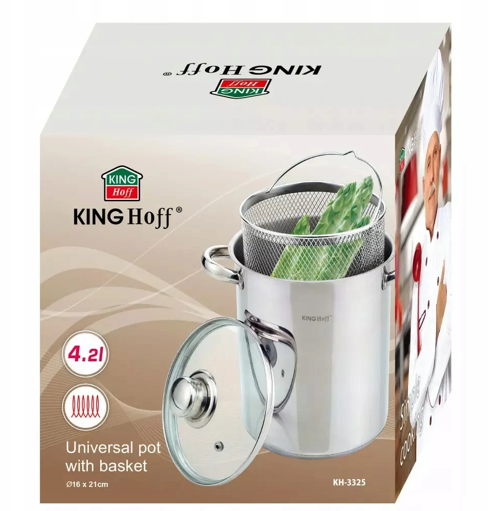 King Hoff PUODAS ŠPARGAMS, MAkaronams, DARŽOVĖMS, su krepšeliu, 4,2L, dujų indukcija