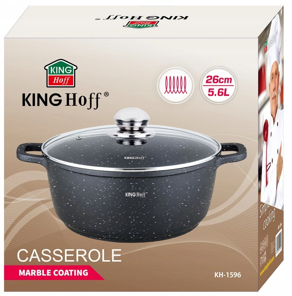 King Hoff Puodas puodas su marmurine danga, 26 cm skersmens, 5,6 l, juodas, Kinghoff