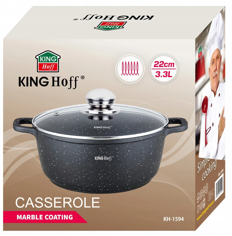 King Hoff Puodas su dangteliu, marmuro danga, 22 cm, talpa 3,3 l, juodas KINGHoff