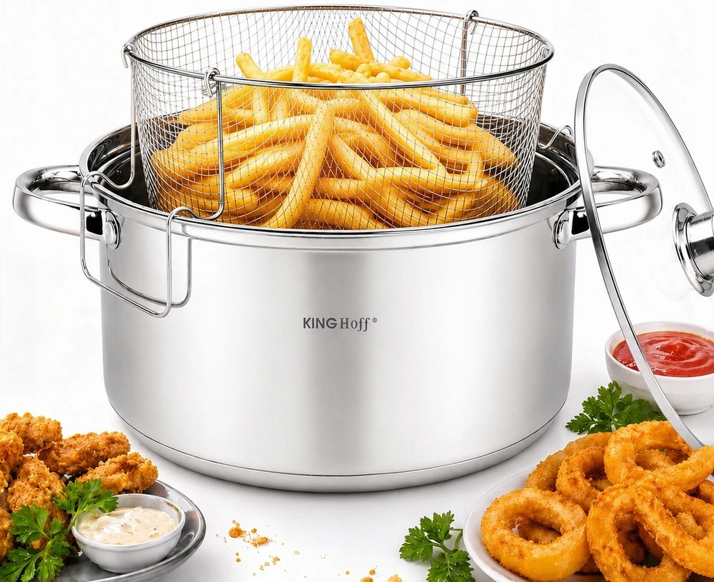 King Hoff Puodas Kinghoff puodas su kepimo krepšeliu, plieno, 24 cm skersmens, 5,5 l talpos