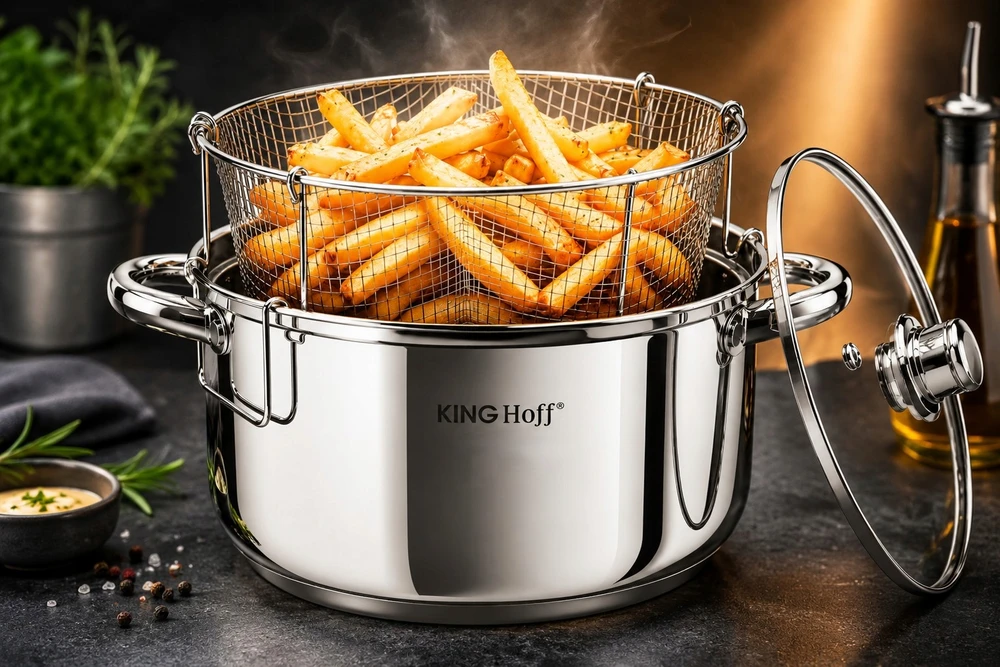 King Hoff Puodas Kinghoff puodas su kepimo krepšeliu, plieno, 24 cm skersmens, 5,5 l talpos
